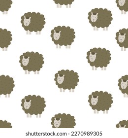 Seamless pattern with cartoon sheep. Colorful vector, flat style. baby design for fabric, print, textile, wrapper.