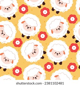 seamless pattern cartoon sheep. cute animal wallpaper illustration for gift wrap paper