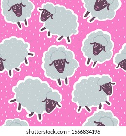 Seamless pattern with cartoon sheep, decor elements on a neutral background. flat vector. Colorful hand drawing for kids. baby design for fabric, print, wrapper, textile