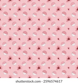 seamless pattern cartoon sheep head and flower cute animal on pink with doted background,illustration editable for wallpaper textile giftwarping and more
