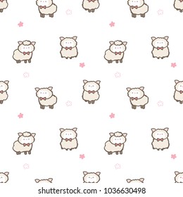 Seamless Pattern of Cartoon Sheep Illustration on White Background