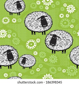 Seamless pattern with cartoon sheeps.Kids vector background.  