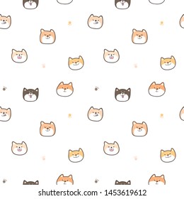 Seamless Pattern of Cartoon Shiba Inu Face Design on White Background