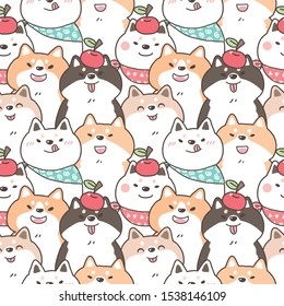 Seamless Pattern of Cartoon Shiba Inu Dog Illustration