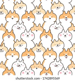 Seamless Pattern of Cartoon Shiba Inu Dog Illustration