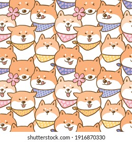 Seamless Pattern of Cartoon Shiba Inu Dog Illustration Design