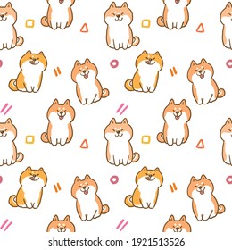 Seamless Pattern with Cartoon Shiba Inu Dog Illustration Design on White Background