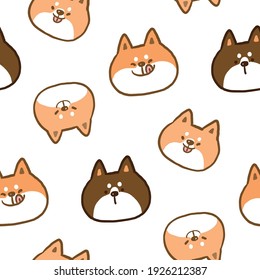 Seamless Pattern with Cartoon Shiba Inu Dog Face Design on White Background