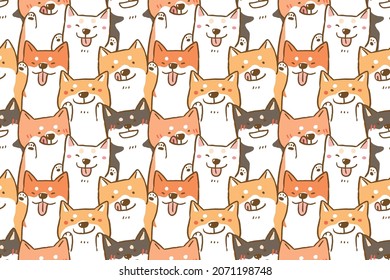 Seamless Pattern of Cartoon Shiba Inu Dog Illustration Design