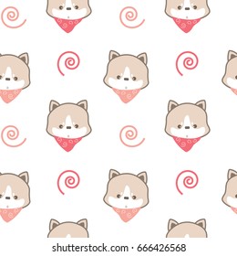 Seamless Pattern of Cartoon Shiba Inu Dog on White Background