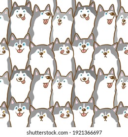 Seamless Pattern of Cartoon Siberian Husky Dog Illustration Design