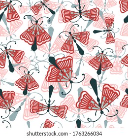 Seamless pattern of cartoon simple beetle collection colored insects flat vector illustration on white background