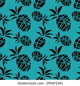 Seamless pattern with cartoon sketch pineapples. Food, fruits. Repeating print, background texture, wallpaper