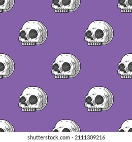 Seamless pattern of cartoon skull