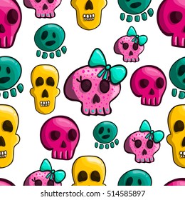 Seamless pattern with cartoon skulls