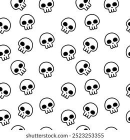 Seamless pattern of cartoon skulls in black and white.