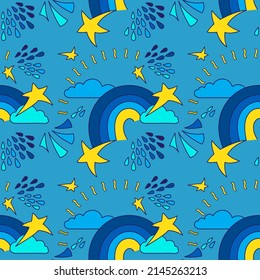 Patrón sin foco con cielo de caricatura. Moderna textura vectorial de espacio brillante.