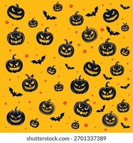 Padrão contínuo de desenhos animados sorrindo abóboras de Halloween. Padrões de abóbora de Halloween para fundos, tecidos, capas, embalagem de férias