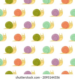 Seamless pattern with cartoon snails on white background