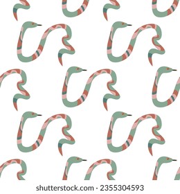 Seamless pattern Cartoon snakes wildlife reptiles exotic poisoned animals flat vector illustration.
