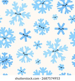 Nahtloses Muster mit Cartoon-Schneeflocken. Nette Wintertextur. Vektorhintergrund