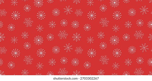 Patrón sin fisuras de copos de nieve de dibujos animados de diferentes Formas. Navidades de fondo de invierno. para embalaje de vacaciones, papel de regalo y regalos.