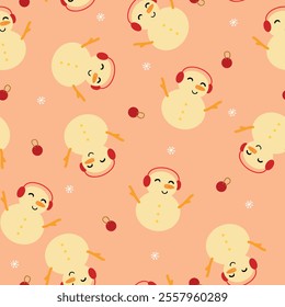 Seamless pattern cartoon snowman with christmas. cute christmas and winter wallpaper for fabric print, gift wrap paper