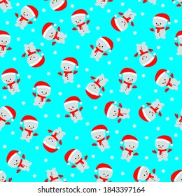 Seamless pattern with cartoon snowman. Vector illustration.	