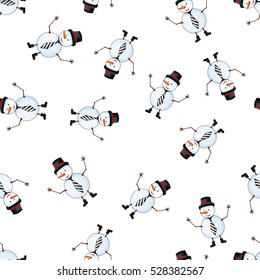 Seamless pattern with cartoon snowman in vector.