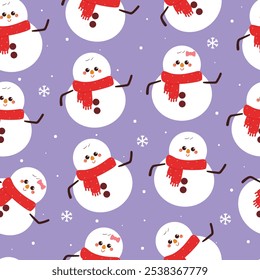 seamless pattern cartoon snowman in winter day. cute winter wallpaper for fabric print, gift wrap paper