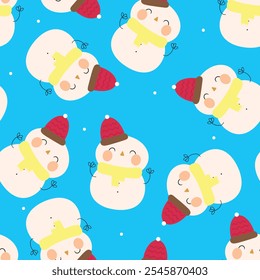 Seamless pattern cartoon snowman in winter day. cute winter wallpaper for fabric print, gift wrap paper