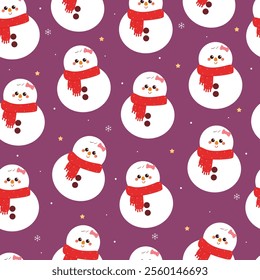 seamless pattern cartoon snowman in winter day. cute winter wallpaper for fabric print, gift wrap paper