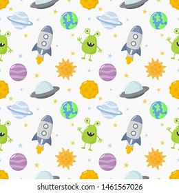 seamless pattern cartoon space. planets isolated on white background. vector Illustration.