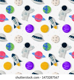 seamless pattern cartoon space. planets isolated on white background. vector Illustration.