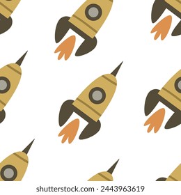 seamless pattern with cartoon spaceship, decor elements. Colorful vector for kids. Space. hand drawing. baby design for fabric, print, wrapper, textile