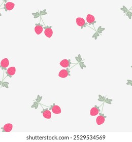 Seamless pattern with cartoon strawberries. Endless vector pattern for fabric, wrapping, textile, wallpaper, card, paper gift, phone case, stationery.