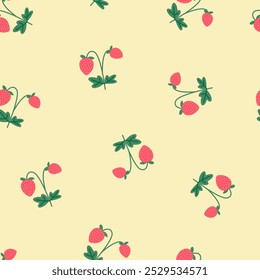 Seamless pattern with cartoon strawberries. Endless vector pattern for fabric, wrapping, textile, wallpaper, card, paper gift, phone case, stationery.