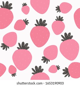 Seamless pattern with cartoon strawberry. Cute summer print. Fresh fruit vector.