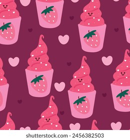 seamless pattern cartoon strawberry ice cream. cute animal wallpaper for textile, gift wrap paper