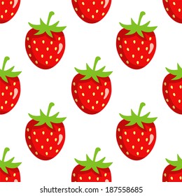 Seamless pattern with cartoon strawberry on a white background - vector 