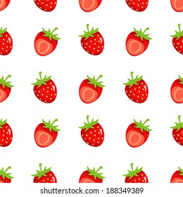 Seamless pattern with cartoon strawberry on a white background - vector 