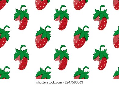 Seamless pattern with cartoon strawberry on white background. Cute wallpaper and bed linen print for children room.