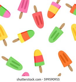 Seamless pattern with cartoon style popsicles and ice-cream. Pattern is in swatch panel.
