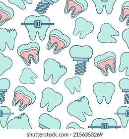 Seamless pattern with cartoon style teeth