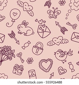 Seamless pattern in cartoon style for Valentines Day.