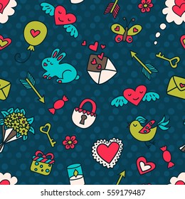 Seamless pattern in cartoon style for Valentines Day.