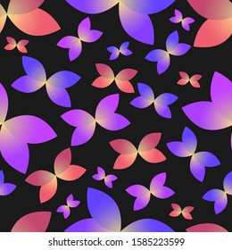 Seamless pattern Cartoon style vector butterflies on a black background. Suitable for gift wrapping, fabric, covers