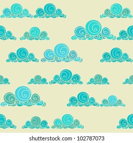 Seamless pattern with cartoon stylized clouds. Texture can be used for textile, backgrounds for websites, packaging.