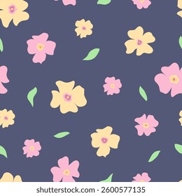 Seamless pattern of cartoon summer flowers. Simple modern abstract floral print design. Background nature.