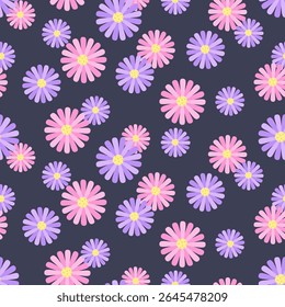 Seamless pattern of cartoon summer flowers. Simple modern abstract floral print design. Background nature.
